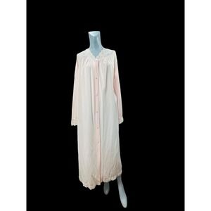Vtg Shadowline M/L Pink Robe Floral Embroidery Lace‎ Accents